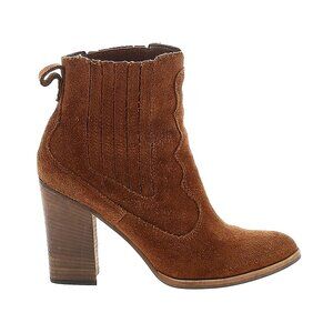 Brown Suede Western-Style Ankle Boots